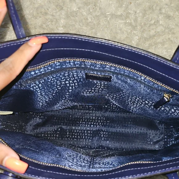 Kate Spade Navy Leather Tote with Tassel - Picture 4 of 11